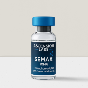 Ascension Labs USA Semax 10mg neurotrophic research peptide vial on dark laboratory background
