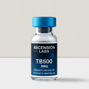 Ascension Labs USA TB-500 5mg research peptide vial on dark laboratory background